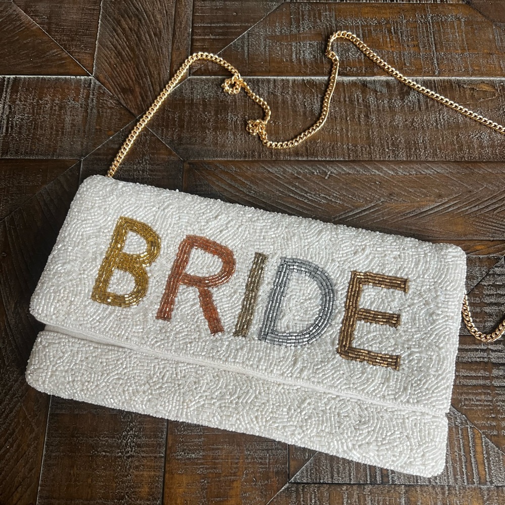 Bride beaded clutch - hammer for scale